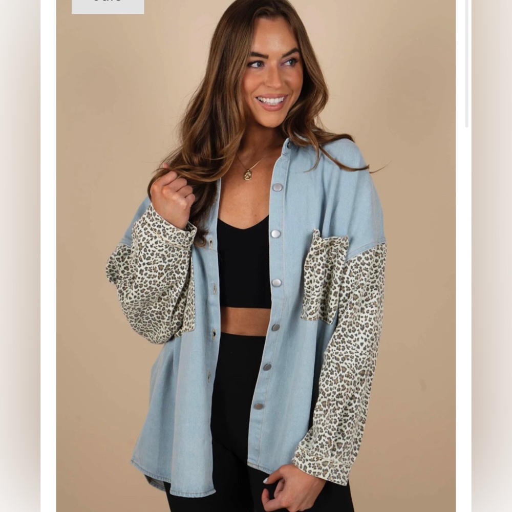 Denim and leopard print shacket